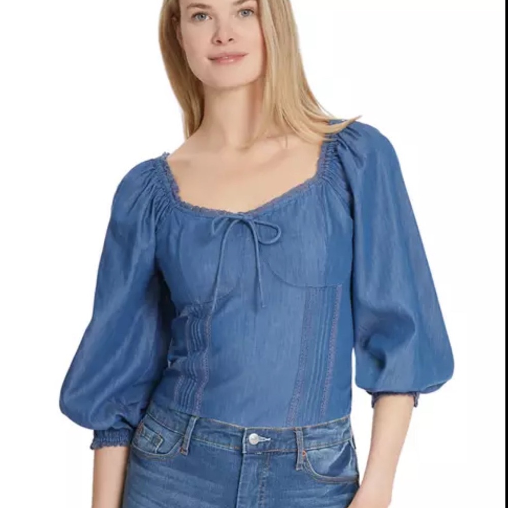 Jessica Simpson Denim Blue Puff Sleeve Blouse